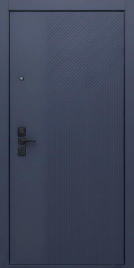 Входная дверь со скрытыми петлями и отделкой МДФ темно-синего цвета