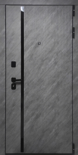 Стальная дверь с панелями МДФ «камень» с черной вертикальной полосой